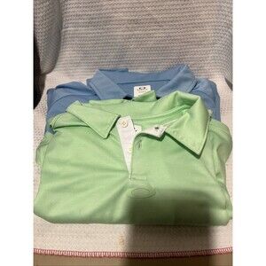 Lot Of 2 Oakley Men's Performance Golf Polo Shirt Green & Blue Regular Fit Large